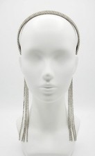 Women's Glamour Silver Multi-Row Rhinestone Tassel Headband Hair Accessory