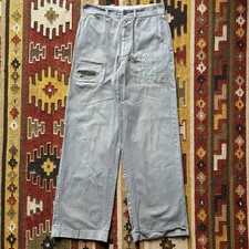 Vintage 1940s 50s Cotton Chino Button Fly Pants Sz 28 - Gray - Repaired