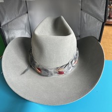 Resistol Hat Cowboy Fitted Mens 7 smoke 4X Beaver Cattleman with feather band 