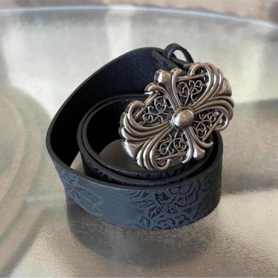 Mens Black Belt Floral Buckle Y2K Streetwear Casual Waist 29-39