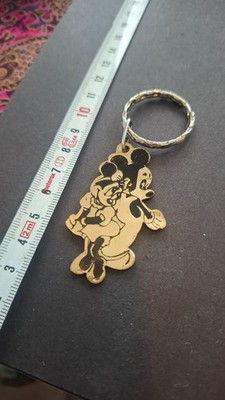 Mickey Minnie Mouse Disney vintage embossed gold metal bag tag keychain