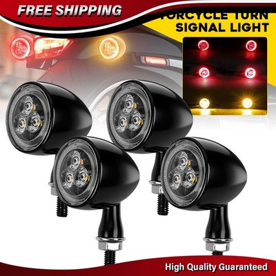 4X Universal LED Motorcycle Turn Signals Running Brake Light Amber Red Black