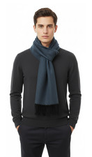 Lanvin 100 Virgin Wool Scarf   Herringbone Pattern, Elegant Fringed Design