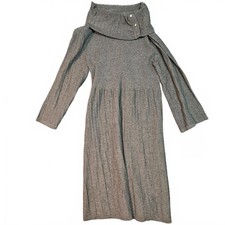 NEW Valerie Stevens Gray Knit Sweater Dress Medium Split Cowl