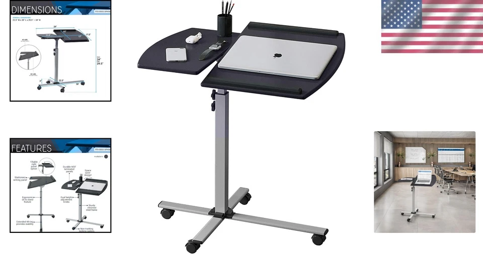 Carro para portátil ajustable en altura con ruedas sin marcas para estabilidad Foto 2 de 4