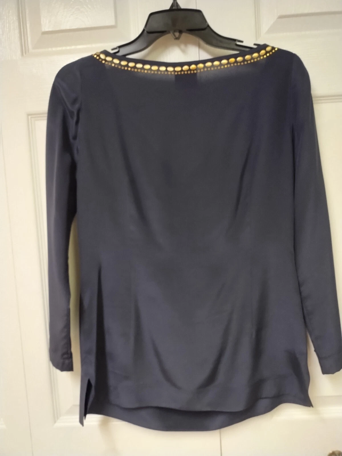 Camicetta tunica in seta blu navy TORY BURCH con borchie tono oro taglia 2 usata