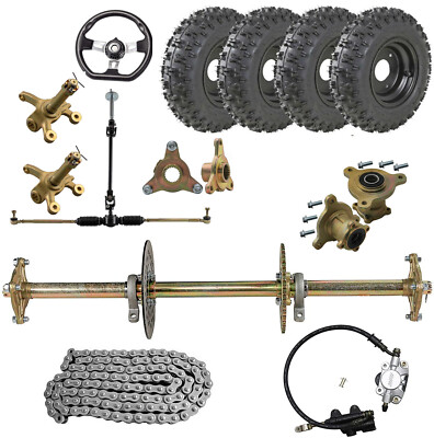 #ad #ad 32quot; Go Kart Rear Axle Kit 4 Wheels Sprocket amp; Hub Brake Assembly Front Steering $65.85