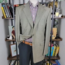 Stafford Men's Sport Coat Blazer Two Button Beige Black Houndstooth Wool 40L