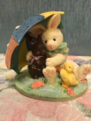 1993 Enesco Cream and Cocoa 629391 Bunny Under Umbrella Figurine Come Join Us