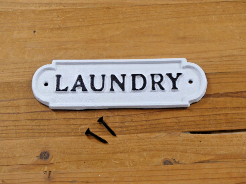 Cast Iron Laundry Sign Room Style Cast Iron Door White And Black W/ SCREWS - Picture 1 of 7