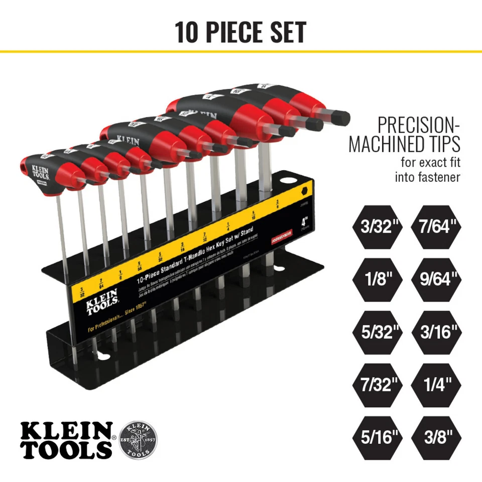 Klein Tools JTH410E Hex Key Set, SAE T-Handle, 4-Inch, with Stand, 10-Piece - Image 4 of 4