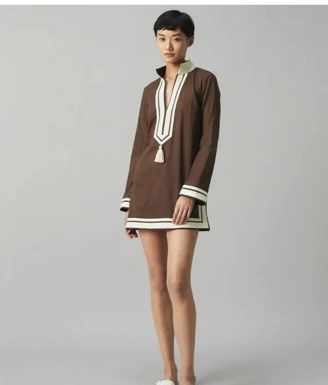 Tunica Tory Burch Tory Xs Caftan Resort copertura nuoto cioccolato profondo nuova con etichette