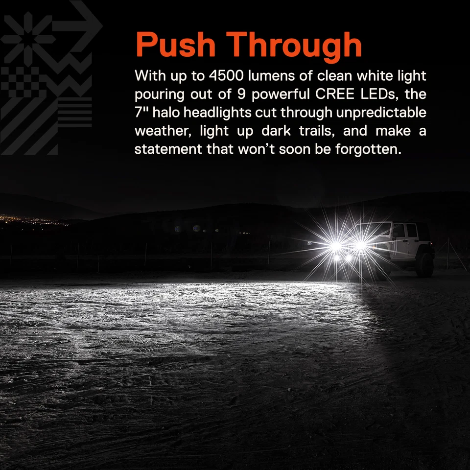 7英寸圆形HALO CREE LED H4车头灯适用于吉普牧马人JK TJ LC CJ配件 — 第 2/4 张图片