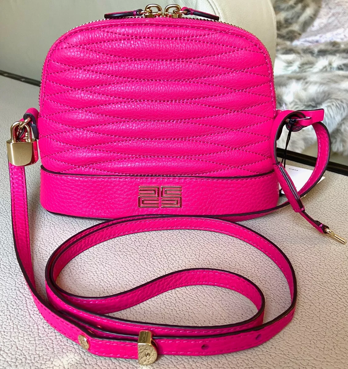 SANDRO LEATHER HANDBAG PINK ZIP CLUTCH SHOULDER BUCKLE LOCK GOLD