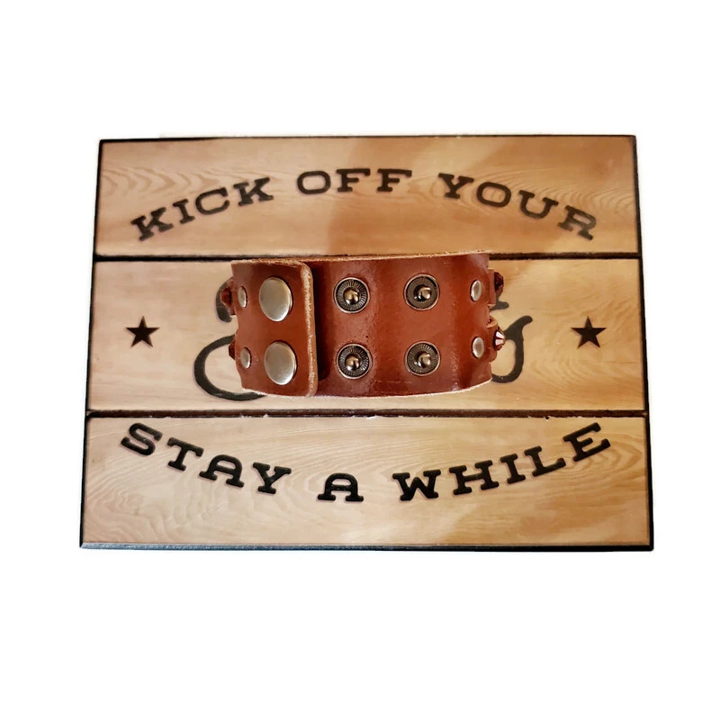 Rust Brown Boho Leather Distressed Cuff Braclet with Topaz Swarovski Crystals. - Image 4 of 4