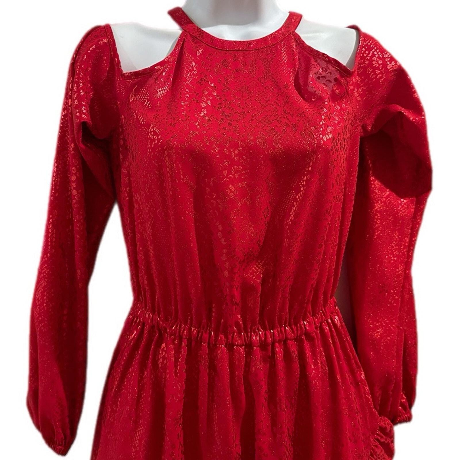 Michael Michael Kors Printed Cold Shoulder Dress Women's S Crimson Long Sleeves thumbnail 4