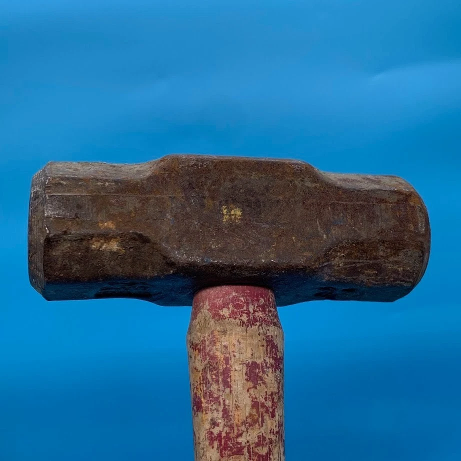 Martillo de trineo vintage de plomada de 4 lb mango de madera rojo original Foto 4 de 4