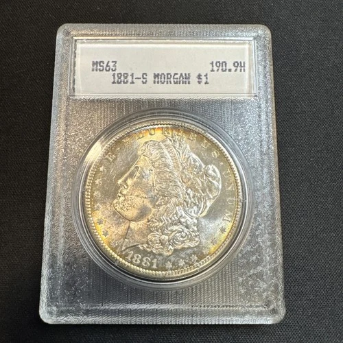 1881-S $1 Morgan Silver Dollar UNC  Blanchard Holder Beautiful Rim Toning!