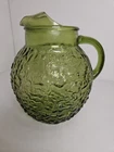 Vintage Anchor Hocking Avocado Green Crinkle Glass Pitcher Collectible No Chips