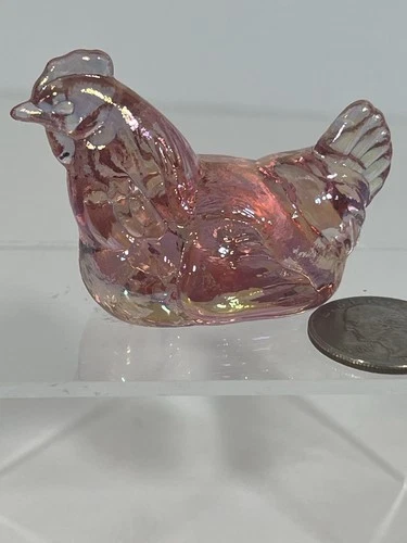 FENTON IRIDESCENT PINK  MINIATURE HEN CHICKEN FIGURINE
