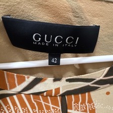 Gucci Beige Brown Orange 100% Silk Abstract A-Line Long Dress Boat Neck 42