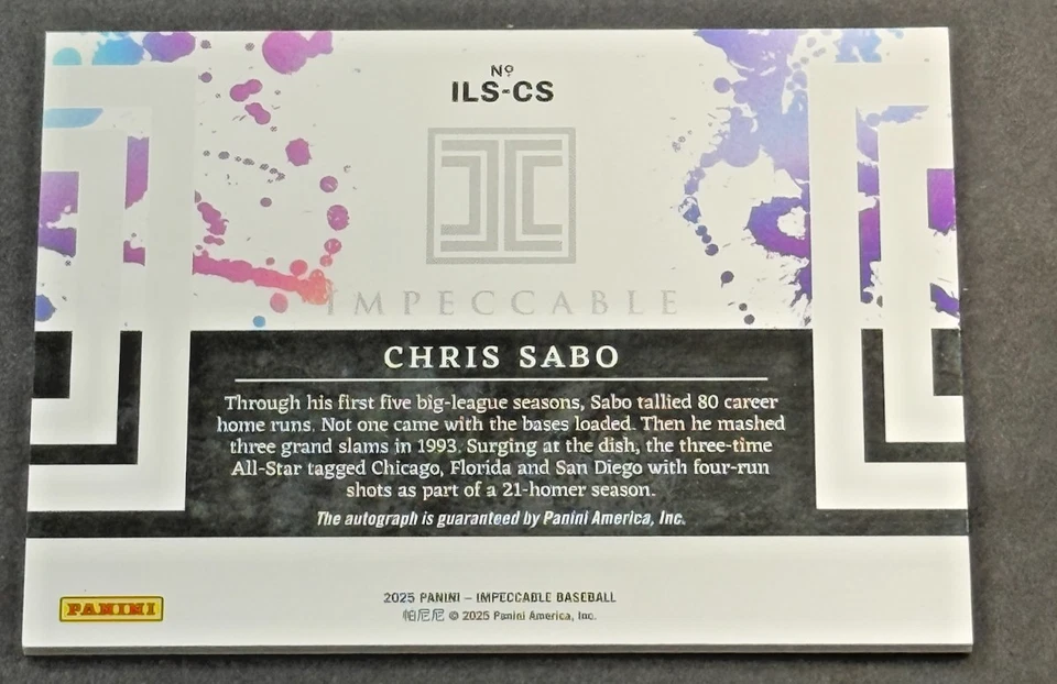 Tarjeta automática Panini Impeccable Leaders 2025 #ils-cs Chris Sabo SP/93 - ROJOS Foto 2 de 2
