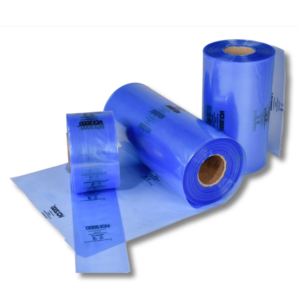 Film de tuyau VCI sur rouleau film de tuyau bleu-transparent 100my 76 noyau LDPE - Photo 1/4