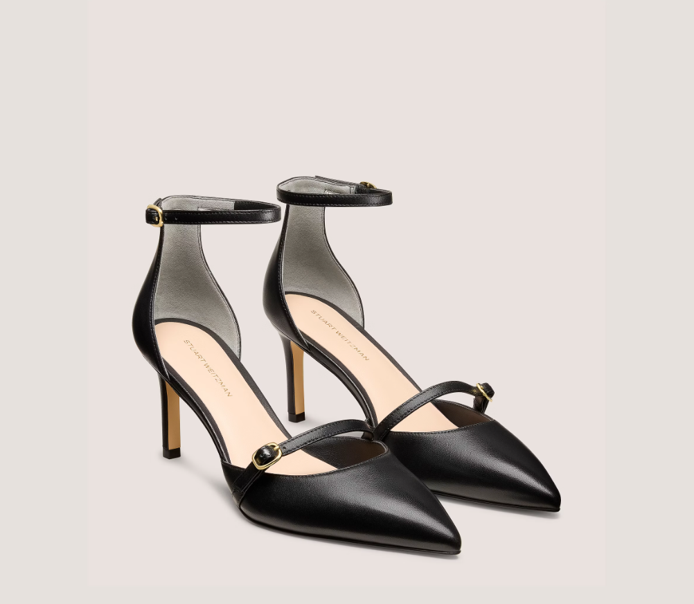 Stuart Weitzman Kenna Strap Pump 75, Black, Size 7