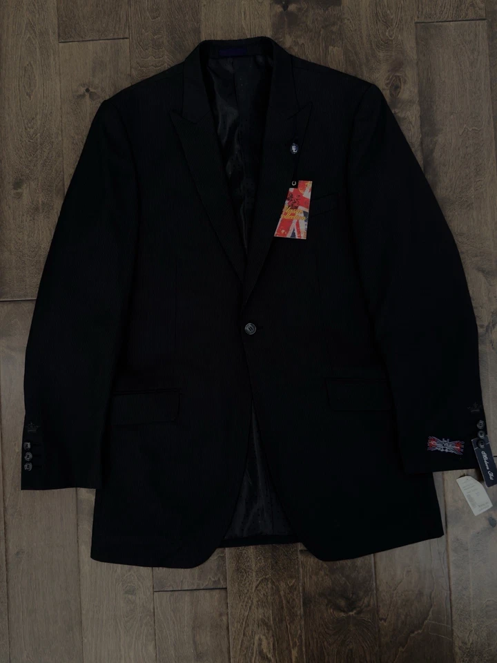 Jaqueta/calça masculina blazer lavanderia inglesa nova com etiquetas tamanho 40L 2 peças listra preta 33X38 - Imagem 2 de 4