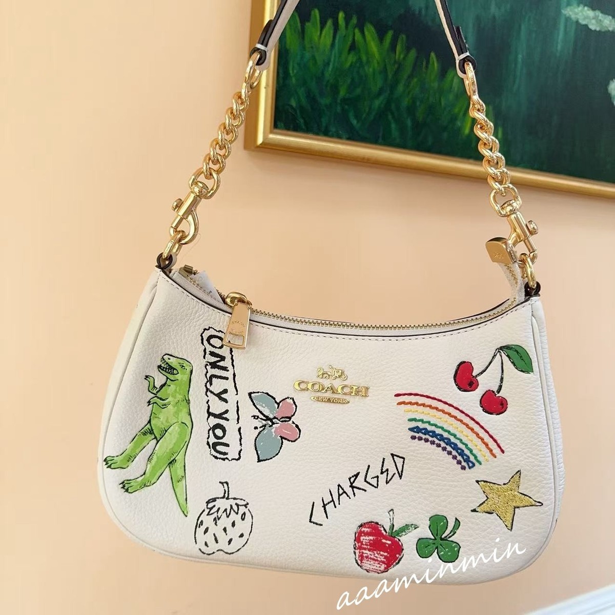 Coach Chalk Multi Teri Sketch Print Refined Pebble Leather