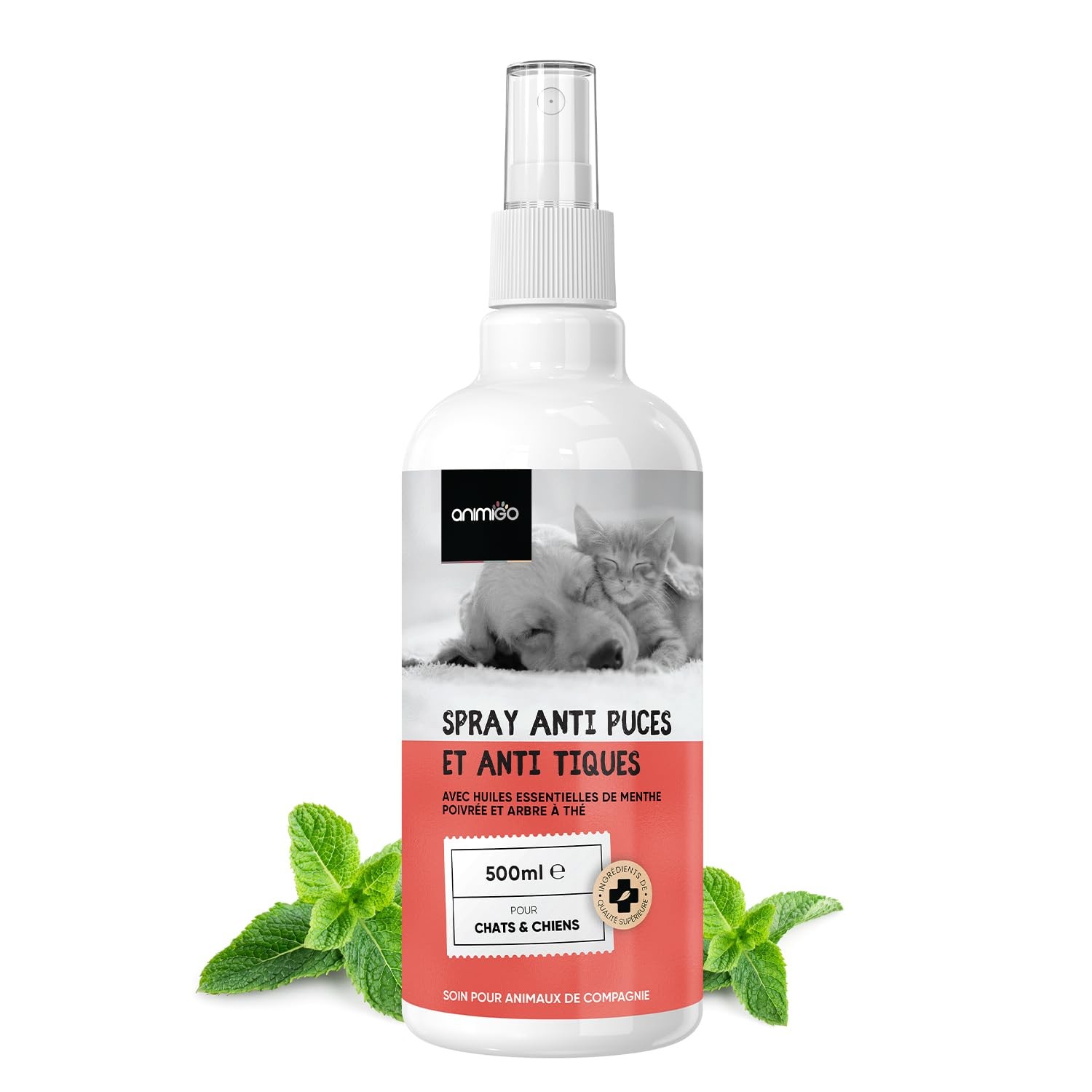 Spray anti-puce et tique de 500ml pour chien et chat enrichi à l'arbre à thé