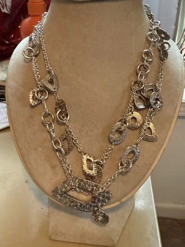 VTG LIA SOPHIA 40” SILVER TONE CHARM NECKLACE - Costume Jewelry