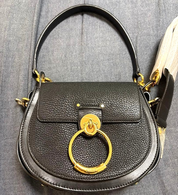 Chloe Tess 2way Handtasche Schultertasche klein schwarz Leder Italien authent...