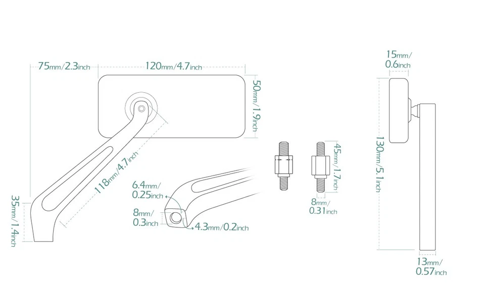 ESPEJO CONVEXO CNC aluminio CLÁSICO NEGRO 8mm se adapta a Suzuki A50 AC50 AS50 TS50 90 Foto 2 de 4