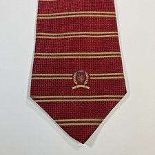 Tommy Hilfiger Men's Tie Italian Silk Striped Red Made in USA Preppy Crest Logo