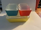 Vintage PYREX 8 Piece Refrigerator Dish Set Primary Colors With Lids