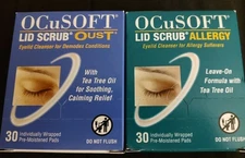2 OCUSOFT Lid Scrub OusT ALLERGY Pre-Moistened Pads 30ct Eye Eyelid Care Tea Oil