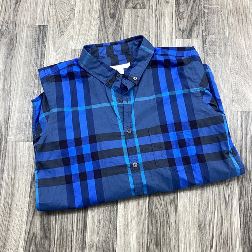 BURBERRY Button Down Blue Check Long Sleeve Shirt Youth Boy's Size Large