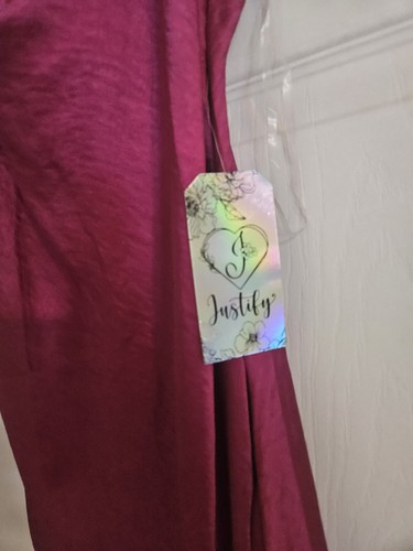 J For Justify Satin Slip Dress Size Large Midi Dress Hot Pink NWT Split Leg - Picture 2 of 7