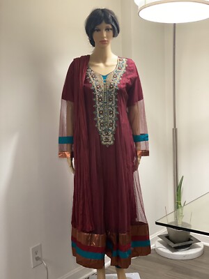 chinese dress ladies Maroon Embellished Long Frock Pakistani Party Dress – Nameera by Farooq main image 0