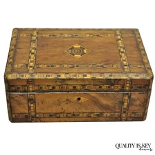 Antique English Victorian Marquetry Inlay Tea Caddy Sewing Box Desk Storage
