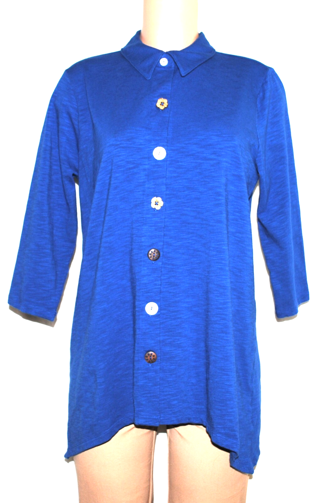 Denim & Co. Regular Texture Knit 3/4 Sleeve Button Tunic, Indigo Medium ...
