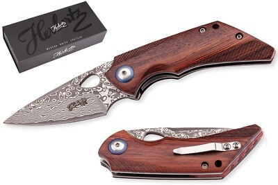 HERBERTZ SELECTION 69 LAYERS ONE HAND DAMASCUS FOLDING POCKET KNIFE / IRONWOOD