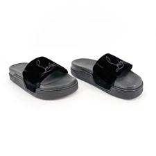 Christian Louboutin 'Navy Pool' Slide Sandals Size 37 US 7 Black Velvet Logo 33