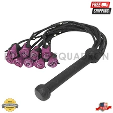 Real Cowhide Leather Flogger Purple Rose Steel Studded 09 Tails Heavy Duty flog