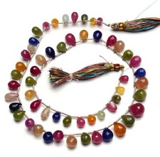 Natural Gem Multi Sapphire 8x5 to 12x9 mm Faceted Teardrop Briolette Beads 18"