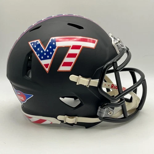 Virginia Tech Hokies CUSTOM Matte Black - Stars & Stripes Mini Football Helmet