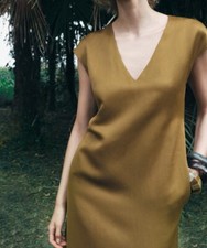 ZARA COLLECTION LINEN BLEND SATIN MIDI DRESS SIZE M