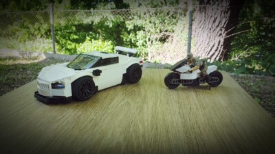 Lego + Mega Construx sports car and motorcycle moc