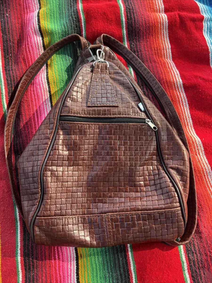 Leather woven online backpack